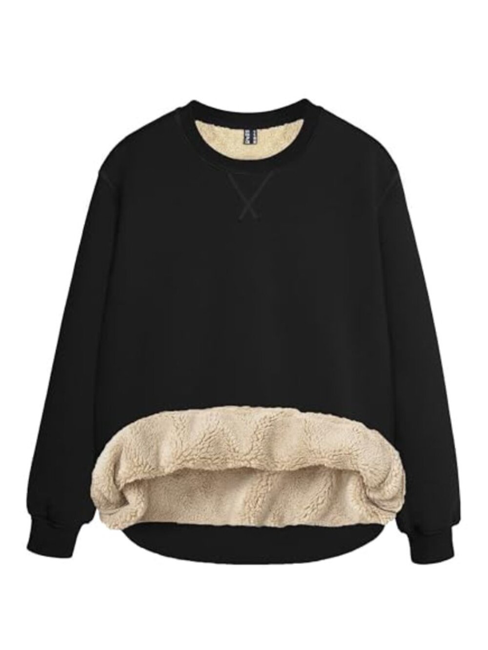 Sherpa Lined Cotton Sweatshirt Thermal Fleece Pullover Crewneck